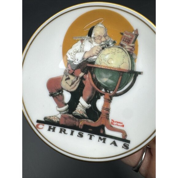Vintage 80’s Norman Rockwell Mini Santa Trinket Plates Limited Edition Christmas - Picture 4 of 8